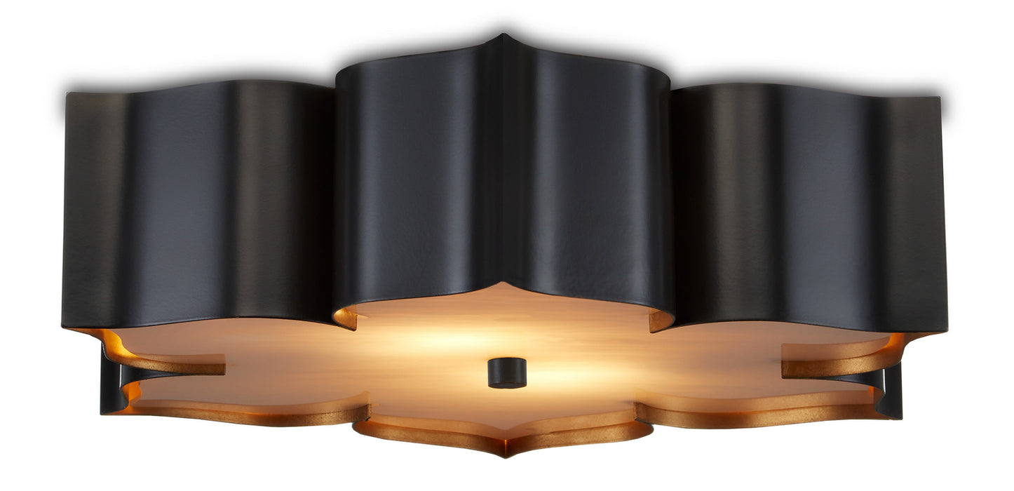 Currey and Company 9999-0060 Two Light Flush Mount, Satin Black /Contemporary Gold