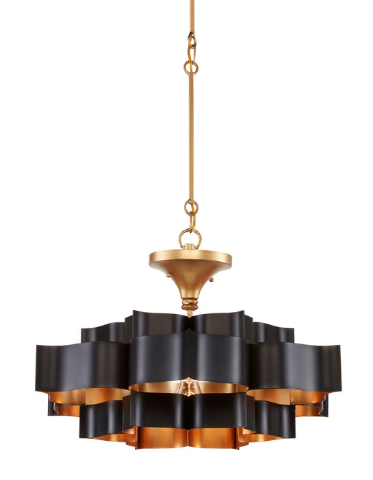 Currey and Company 9000-0855 One Light Chandelier, Satin Black/Contemporary Gold Leaf