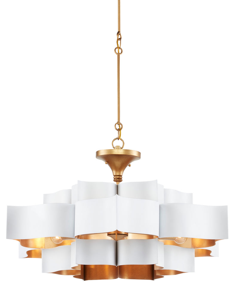 Currey and Company 9000-0857 Six Light Chandelier, Sugar White/Contemporary Gold Leaf