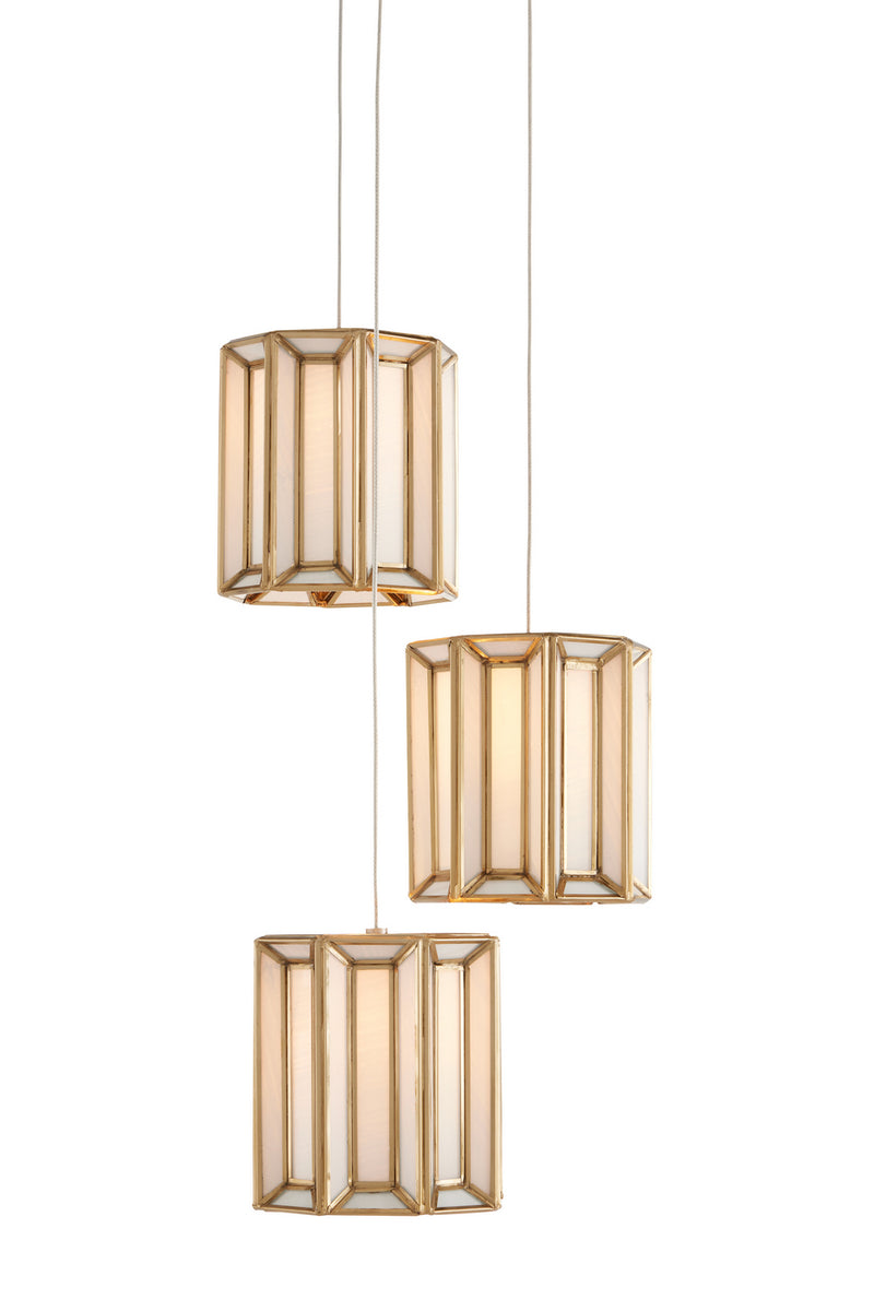 Currey and Company 9000-0889 Three Light Pendant, White/Antique Brass