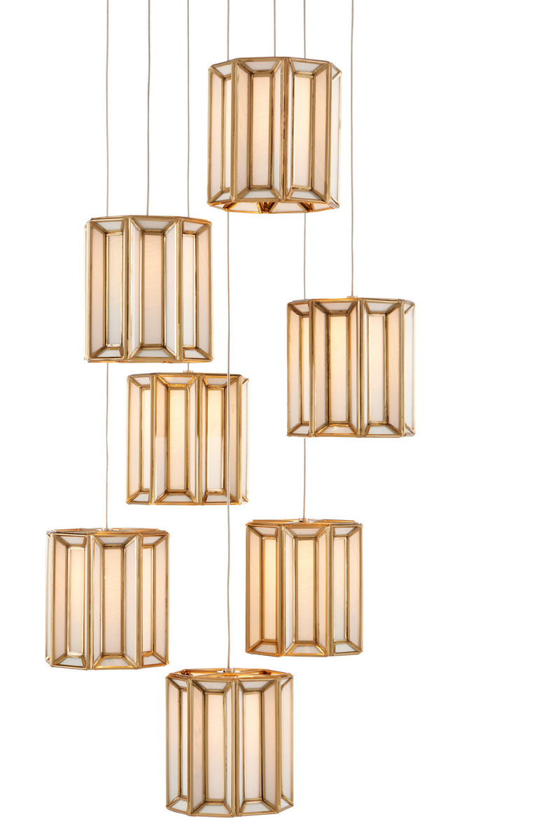 Currey and Company 9000-0890 Seven Light Pendant, White/Antique Brass