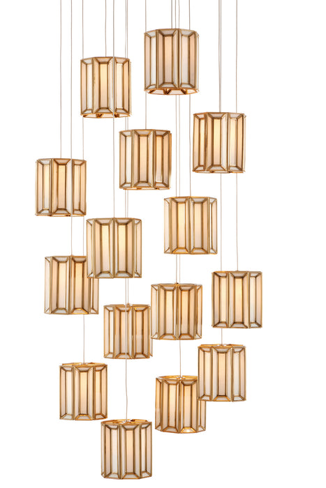 Currey and Company 9000-0891 15 Light Pendant, White/Antique Brass