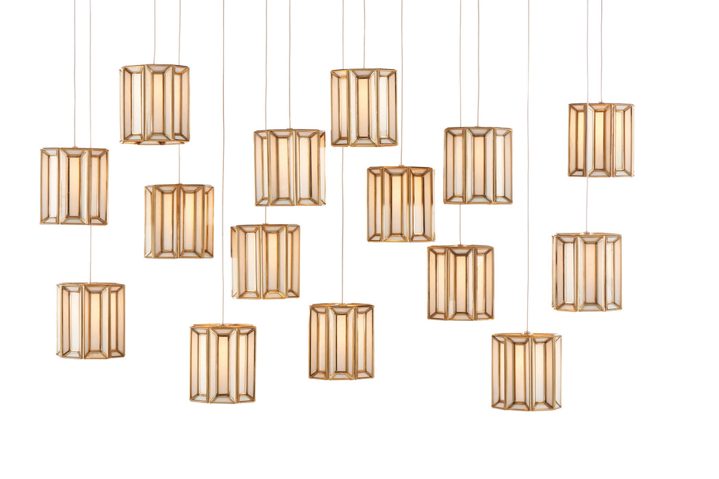 Currey and Company 9000-0892 15 Light Pendant, White/Antique Brass