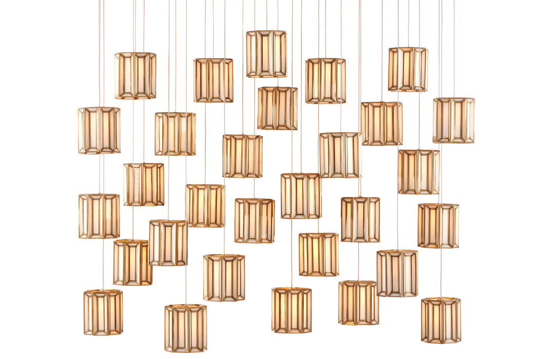 Currey and Company 9000-0893 30 Light Pendant, White/Antique Brass