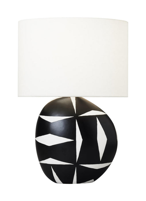 Visual Comfort Studio HT1041WLBL1 One Light Table Lamp, White Leather W Black Leather