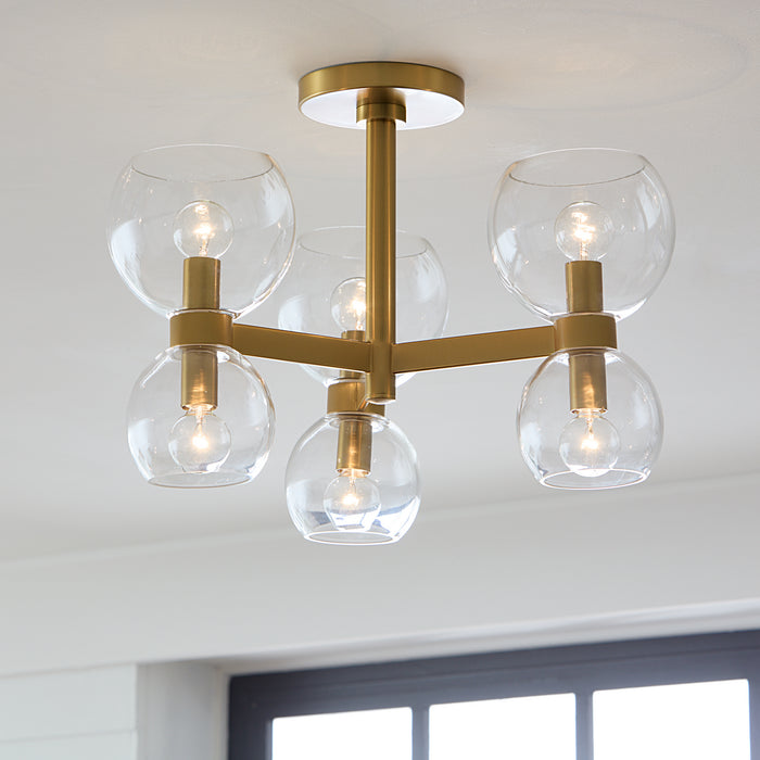 Visual Comfort Studio KSF1036BBSCG Six Light Semi Flush Mount, Burnished Brass with Clear Glass