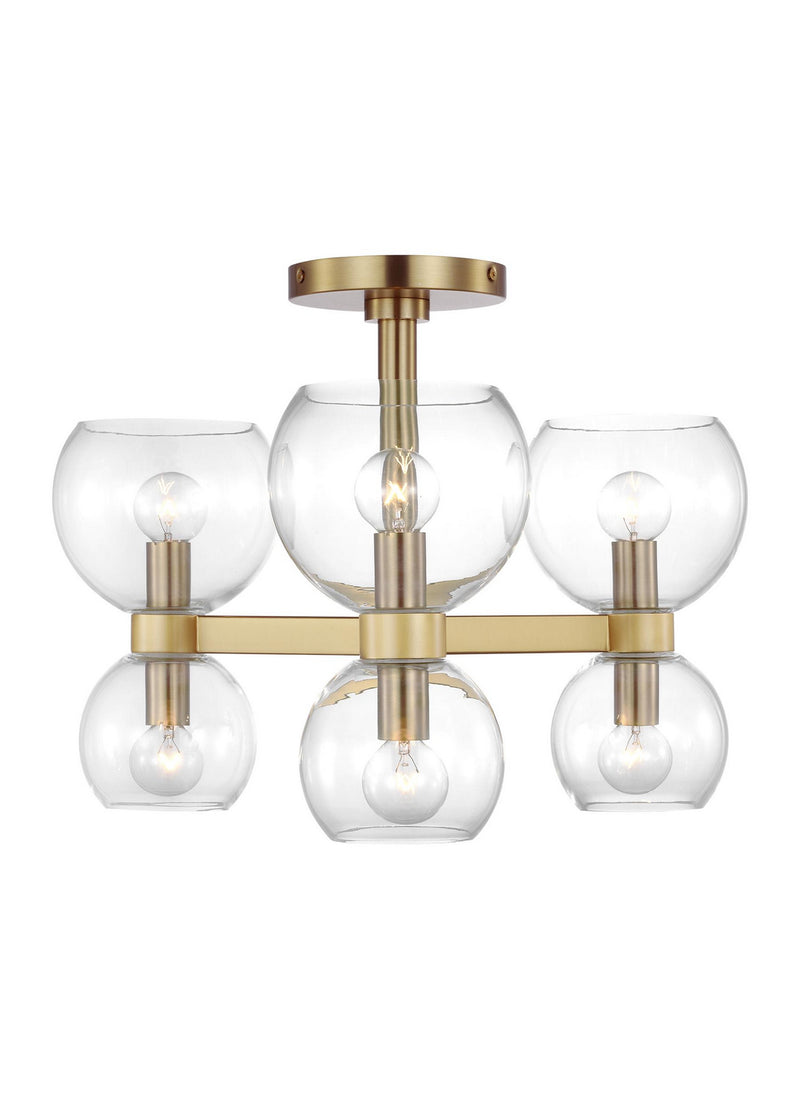 Visual Comfort Studio KSF1036BBSCG Six Light Semi Flush Mount, Burnished Brass with Clear Glass