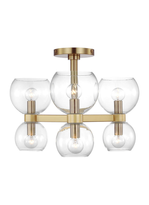 Visual Comfort Studio KSF1036BBSCG Six Light Semi Flush Mount, Burnished Brass with Clear Glass