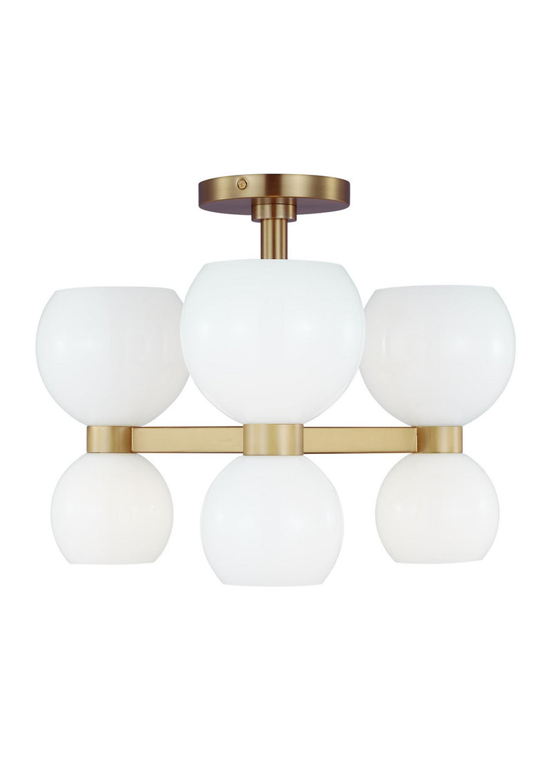 Visual Comfort Studio KSF1036BBSMG Six Light Semi Flush Mount, Burnished Brass with Milk White Glass