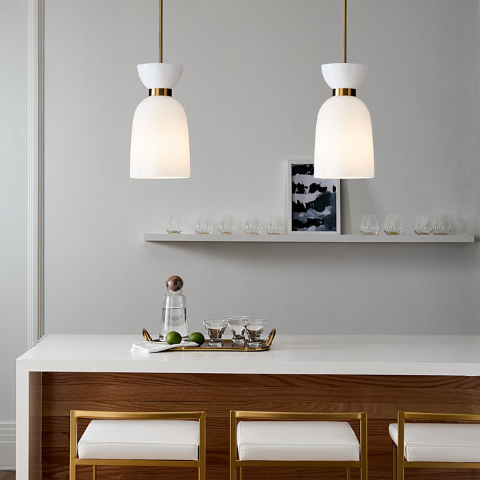 Visual Comfort Studio KSP1031BBSMG One Light Pendant, Burnished Brass with Milk White Glass