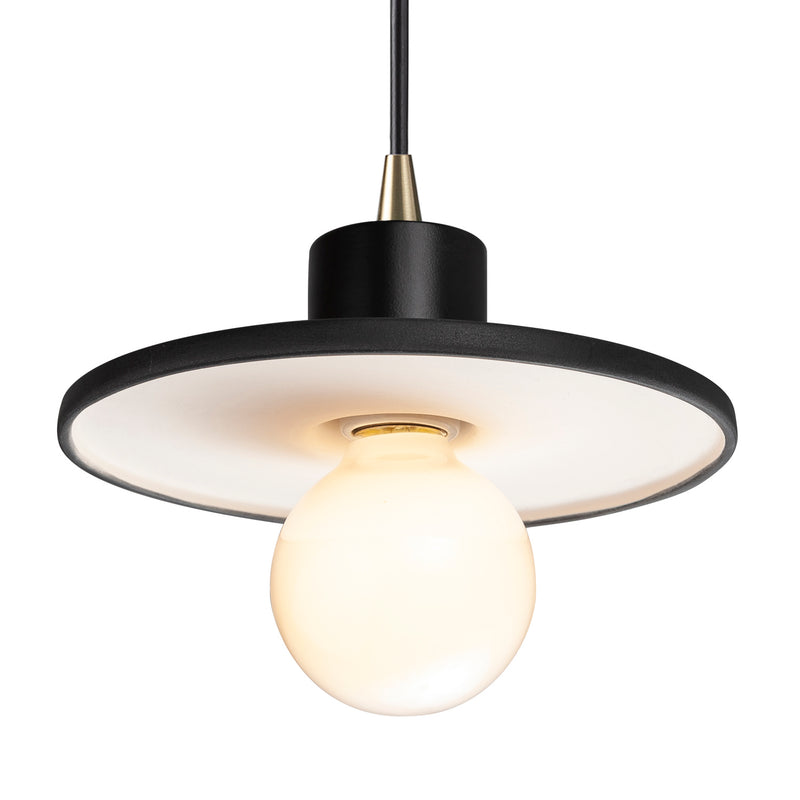 Justice Designs CER-6325-BKMT-ABRS-BKCD One Light Pendant, Gloss Black with Matte White