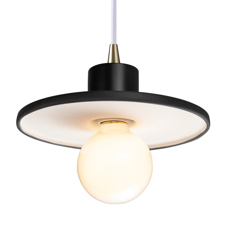 Justice Designs CER-6325-BKMT-ABRS-WTCD One Light Pendant, Gloss Black with Matte White