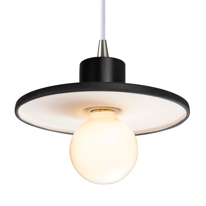 Justice Designs CER-6325-BKMT-NCKL-WTCD One Light Pendant, Gloss Black with Matte White