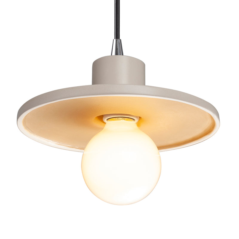 Justice Designs CER-6325-MTGD-CROM-BKCD One Light Pendant, Matte White with Champagne Gold