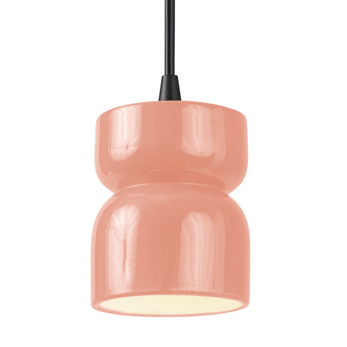 Justice Designs CER-6500-BSH-MBLK-BKCD One Light Pendant, Gloss Blush