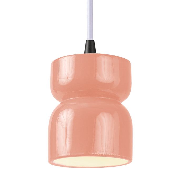 Justice Designs CER-6500-BSH-MBLK-WTCD One Light Pendant, Gloss Blush