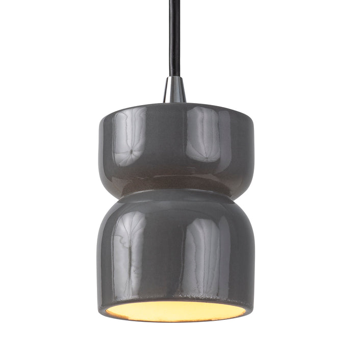 Justice Designs CER-6500-GRY-CROM-BKCD One Light Pendant, Gloss Grey