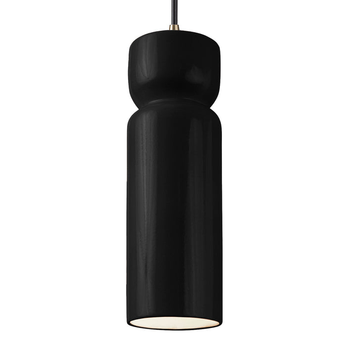 Justice Designs CER-6510-BLK-ABRS-BKCD One Light Pendant, Gloss Black