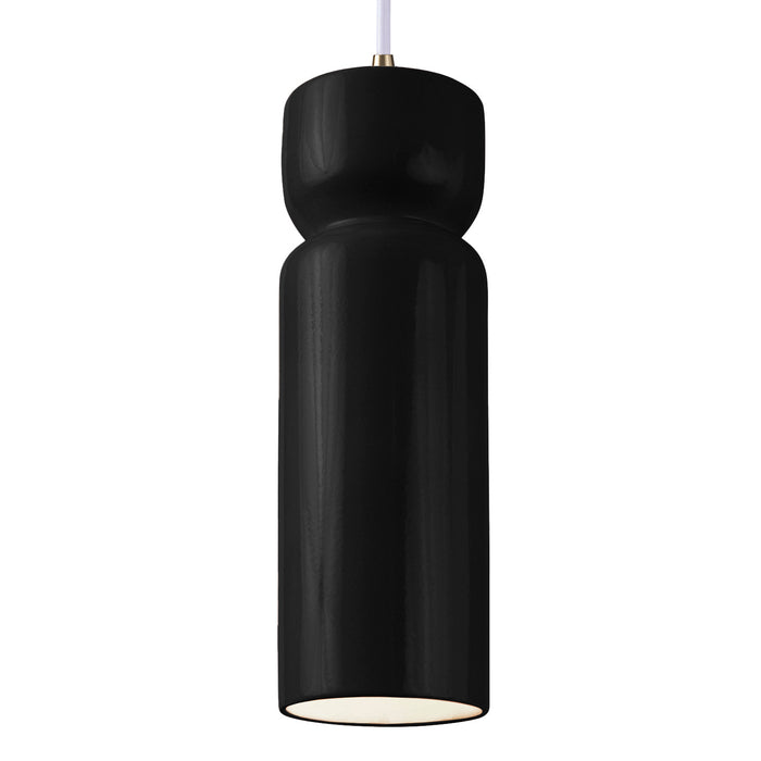 Justice Designs CER-6510-BLK-ABRS-WTCD One Light Pendant, Gloss Black