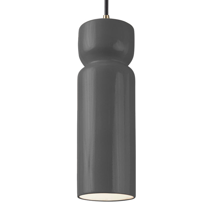 Justice Designs CER-6510-GRY-ABRS-BKCD One Light Pendant, Gloss Grey