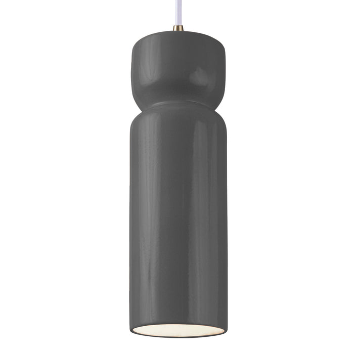 Justice Designs CER-6510-GRY-ABRS-WTCD One Light Pendant, Gloss Grey
