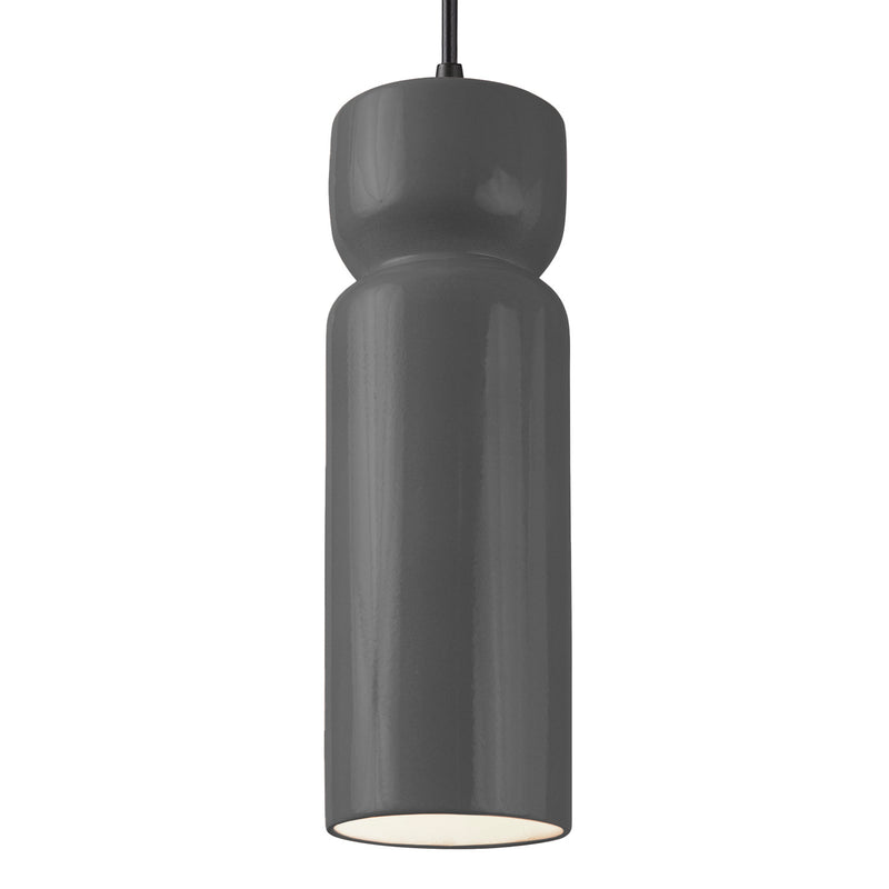 Justice Designs CER-6510-GRY-MBLK-BKCD One Light Pendant, Gloss Grey