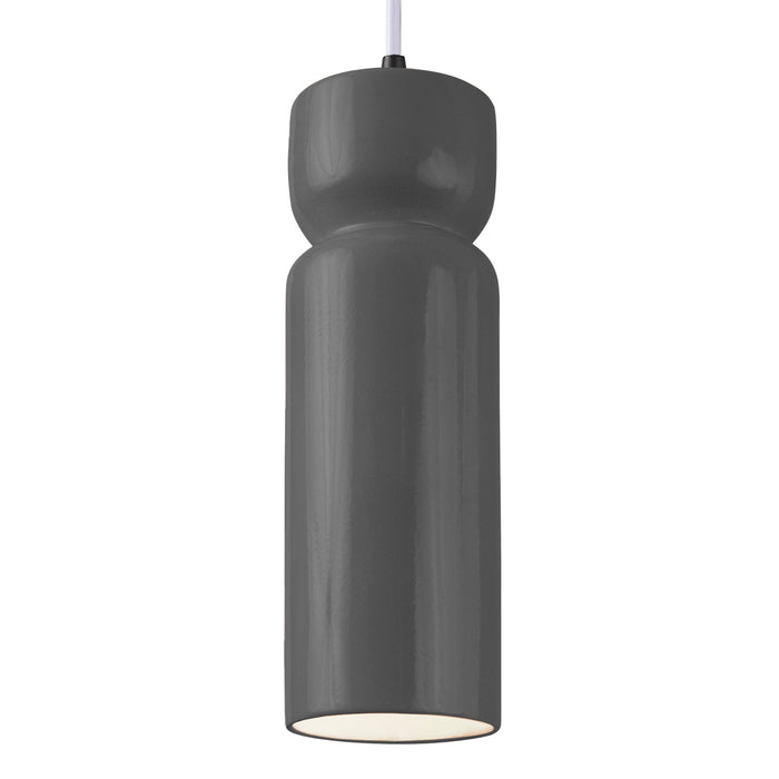 Justice Designs CER-6510-GRY-MBLK-WTCD One Light Pendant, Gloss Grey