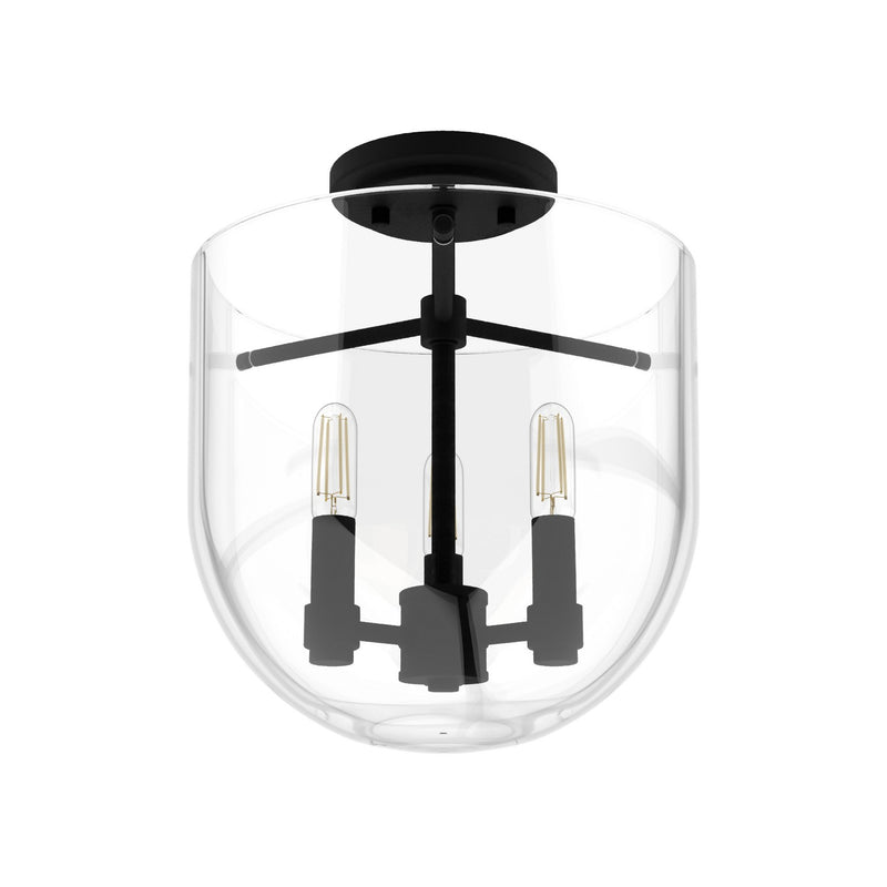 Hunter 19322 Three Light Flush Mount, Natural Black Iron