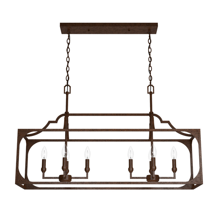 Hunter 19983 Eight Light Linear Chandelier, Textured Rust