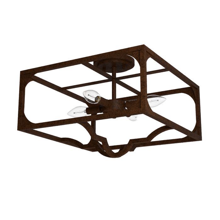 Hunter 19984 Four Light Semi Flush Mount, Textured Rust