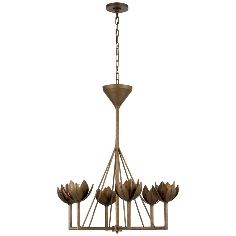 Visual Comfort Signature JN 5003ABL Six Light Chandelier, Antique Bronze Leaf