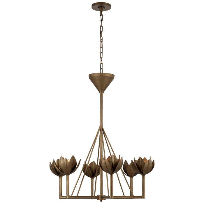 Visual Comfort Signature JN 5003ABL Six Light Chandelier, Antique Bronze Leaf
