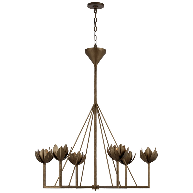 Visual Comfort Signature JN 5004ABL Six Light Chandelier, Antique Bronze Leaf