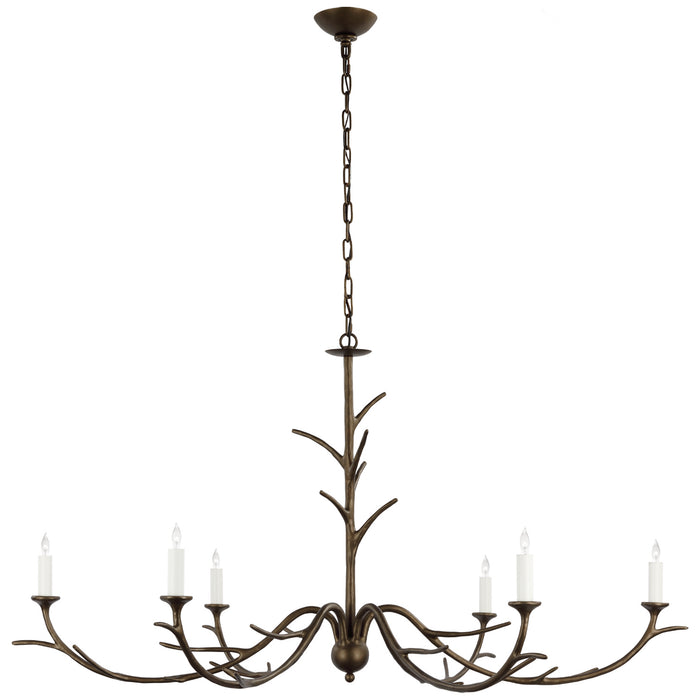 Visual Comfort Signature JN 5076ABL Six Light Chandelier, Antique Bronze Leaf