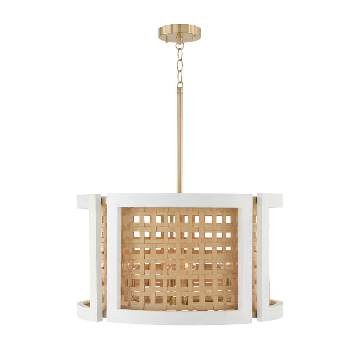 Capital Lighting 344341WM Four Light Pendant, Flat White and Matte Brass