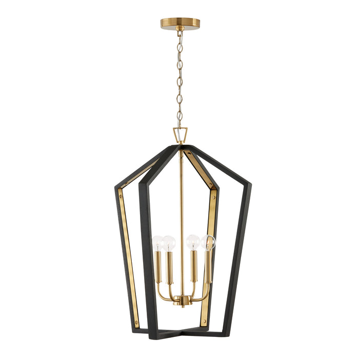 Capital Lighting 344541KM Four Light Pendant, Flat Black and Matte Brass