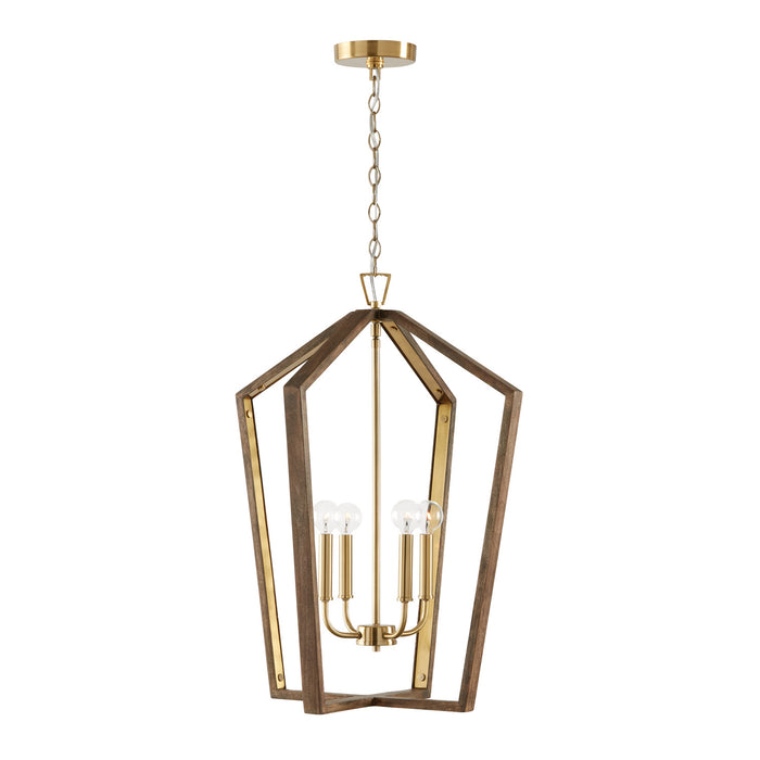 Capital Lighting 344541NM Four Light Pendant, Nordic Wood and Matte Brass