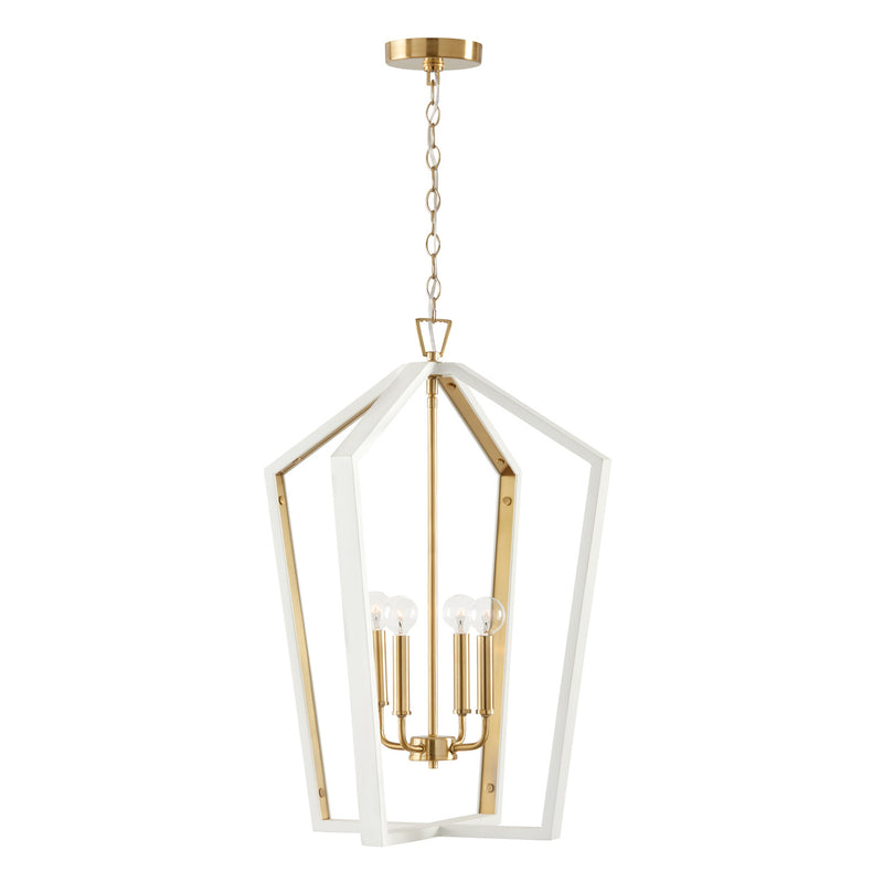 Capital Lighting 344541WM Four Light Pendant, Flat White and Matte Brass