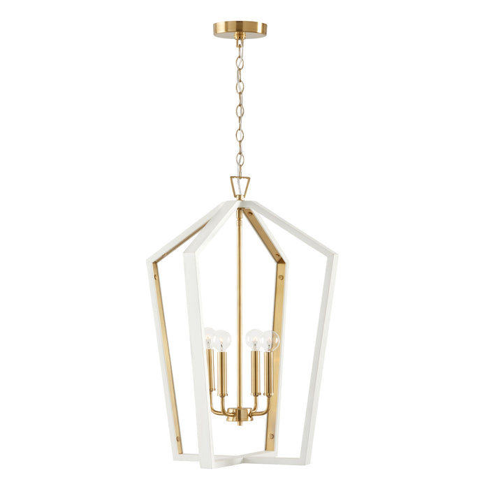 Capital Lighting 344541WM Four Light Pendant, Flat White and Matte Brass