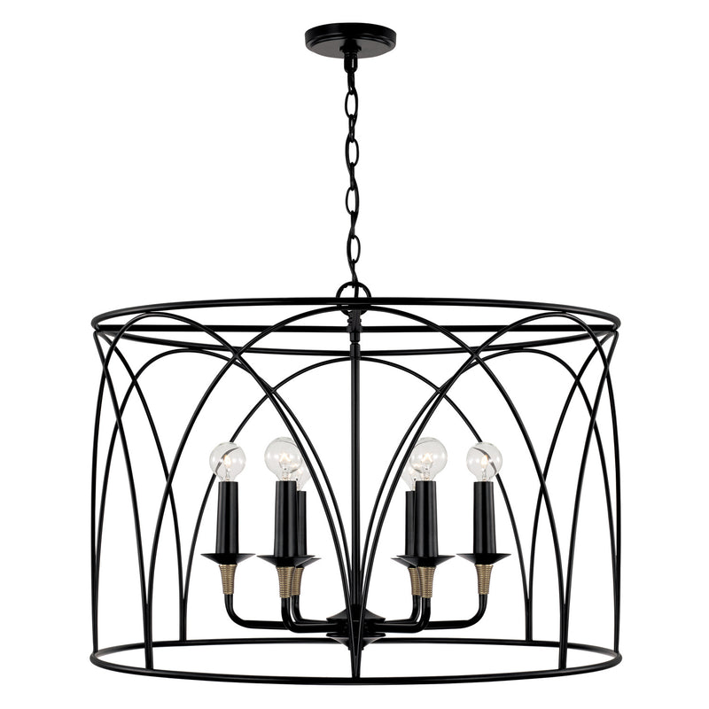 Capital Lighting 345661KB Six Light Pendant, Matte Black with Brass