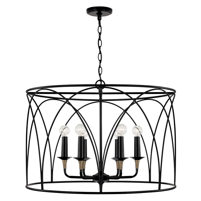 Capital Lighting 345661KB Six Light Pendant, Matte Black with Brass