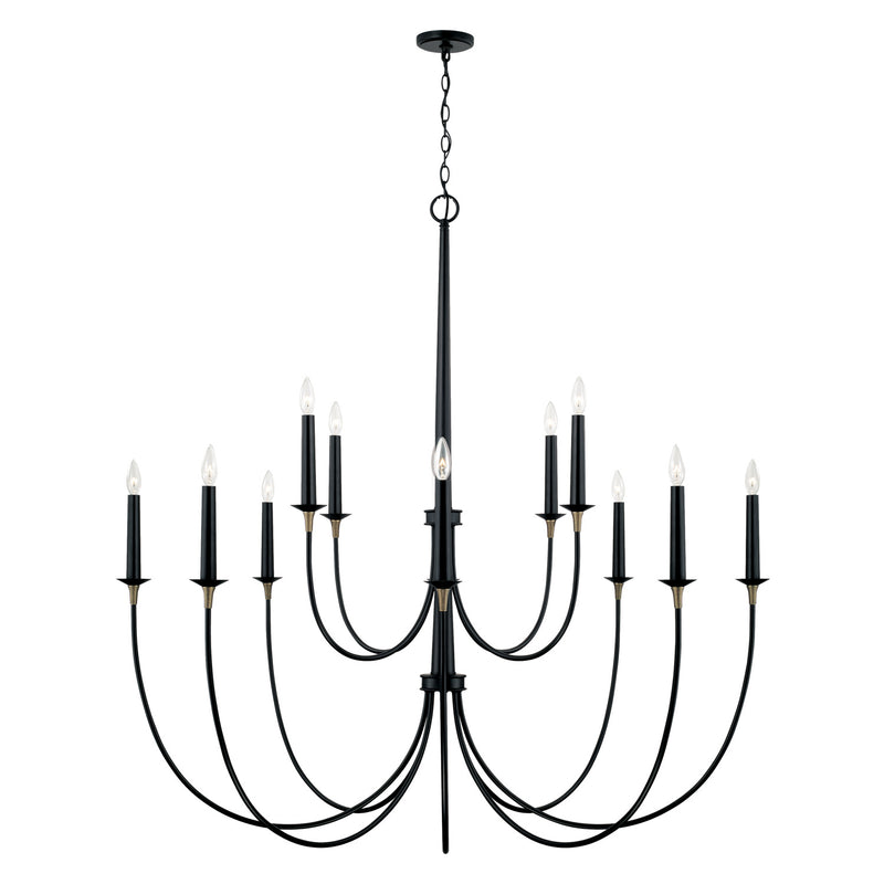 Capital Lighting 445601KB 12 Light Chandelier, Matte Black with Brass