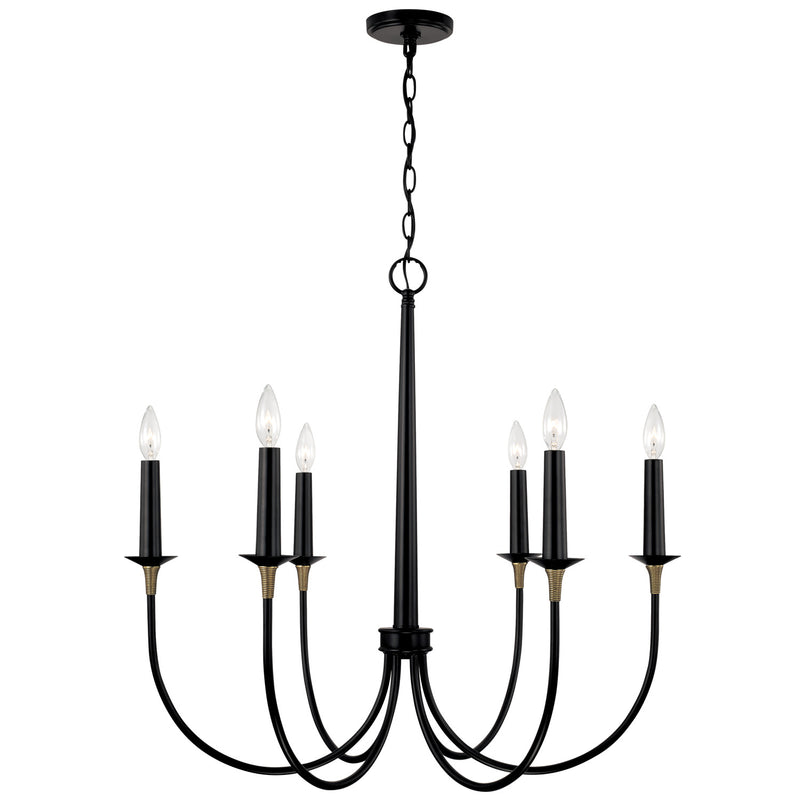 Capital Lighting 445661KB Six Light Chandelier, Matte Black with Brass