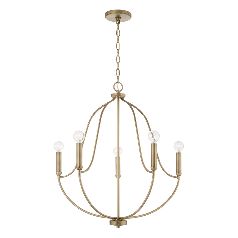 Capital Lighting 447051AD Five Light Chandelier, Aged Brass