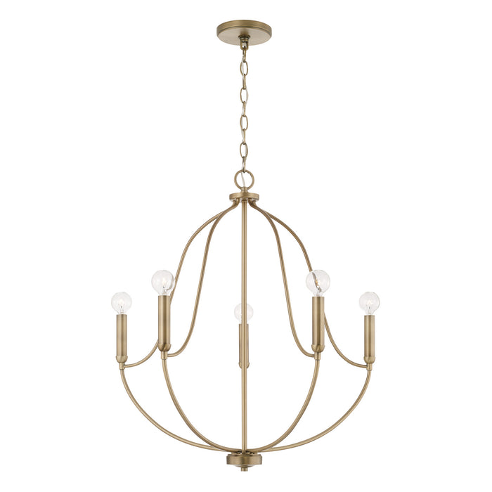 Capital Lighting 447051AD Five Light Chandelier, Aged Brass