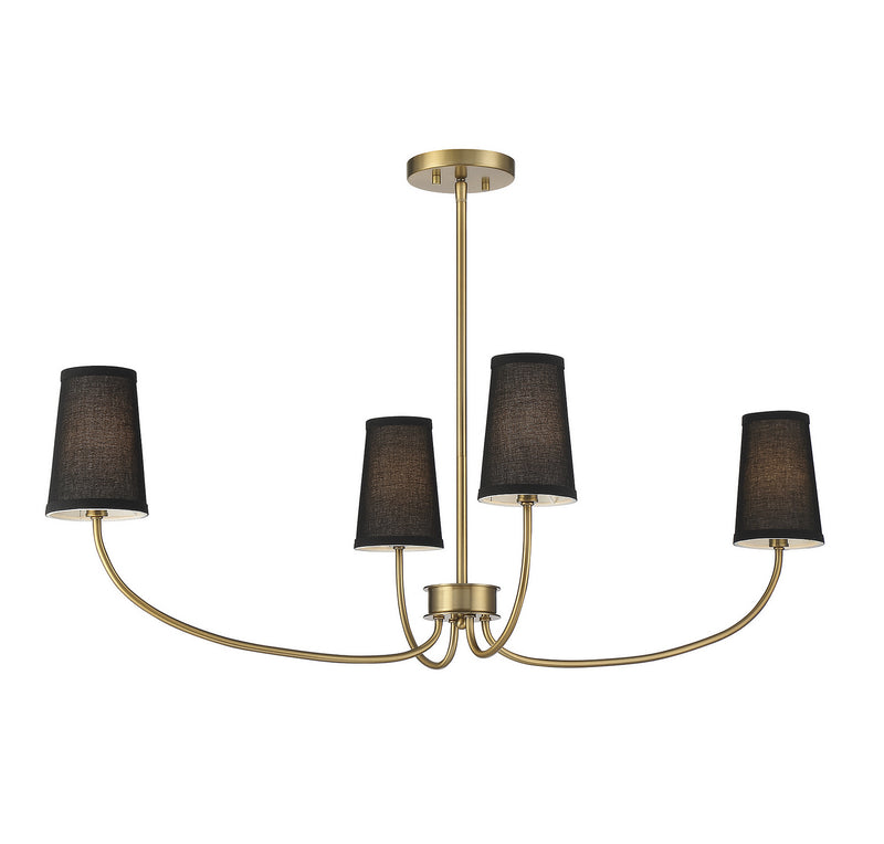 Meridian M100104NB Four Light Chandelier, Natural Brass