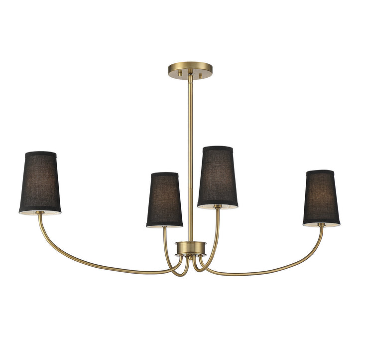 Meridian M100104NB Four Light Chandelier, Natural Brass
