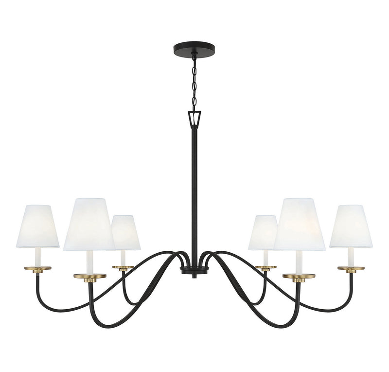 Meridian M100106BNB Six Light Chandelier, Black with Natural Brass Accents