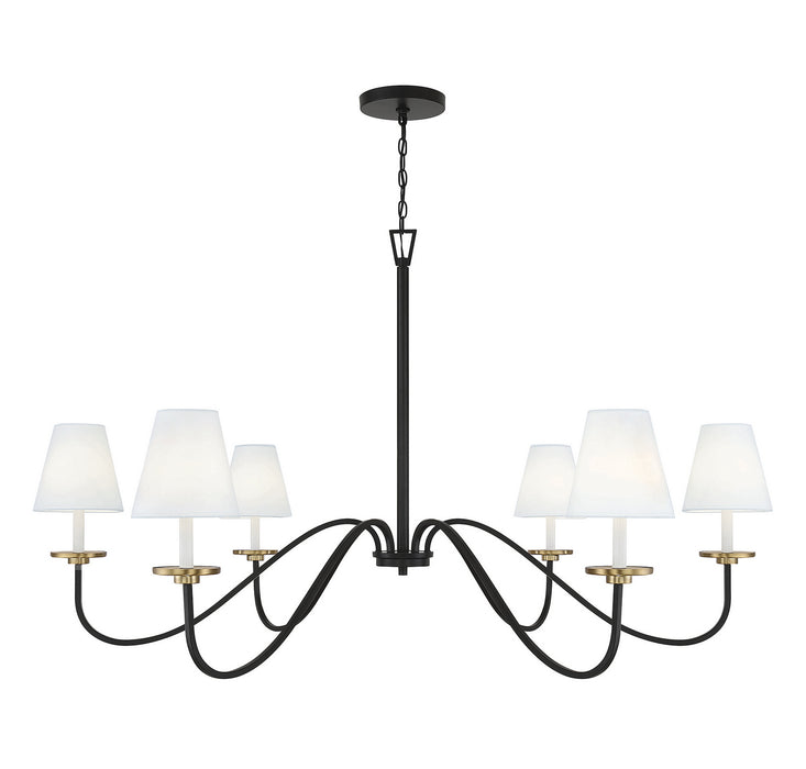 Meridian M100106BNB Six Light Chandelier, Black with Natural Brass Accents