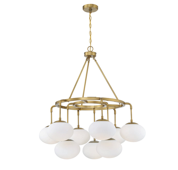 Meridian M10098NB Nine Light Chandelier, Natural Brass